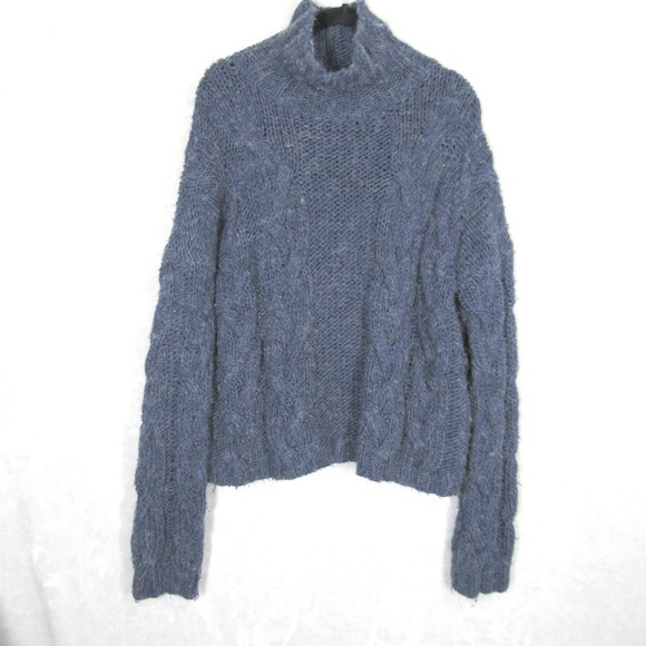 Something Navy Sweaters - Something Navy Wool Blend Sweater Small Womens Blue Chunky Cable Knit Mock Neck